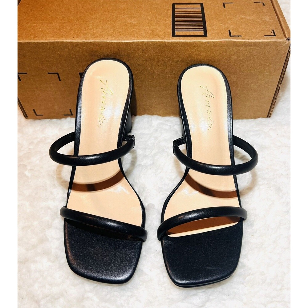 Arromic Women's Heeled Sandals Square Toe Two Strap Block Heels - Black - 7.5 - Picture 4 of 5